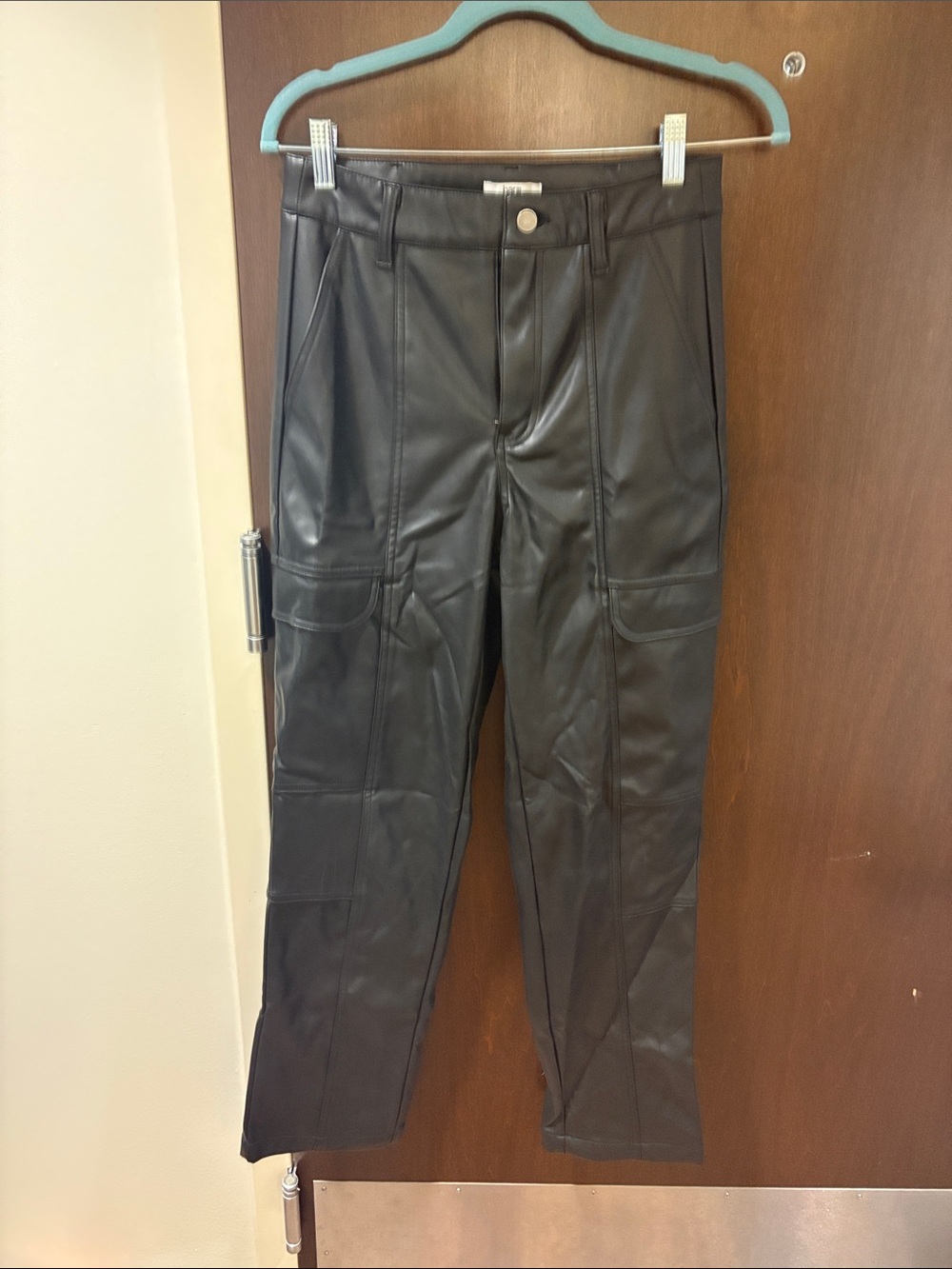 NWOT - Bar III Black Faux Leather Cargo Pants